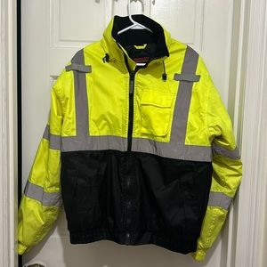EUC Tingley Workwear High Visibility Hi-viz Jacket with Hideaway Hood Size XL